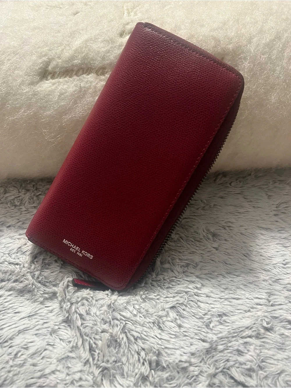 Michael Kors Burgundy Zip Wallet with Gold Logo